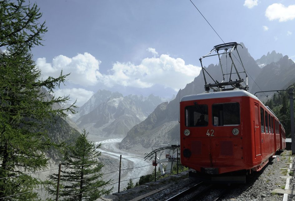 Montenvers Train with its incredible views. Photo Credit: Savoie Mont Blanc Montenvers train with a view of the Mer de Glace. It's a great activity for a summer holiday in Chamonix