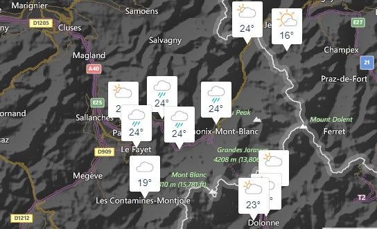 weather in the Alps, temperature in the Alps, Chamonix, alpine weather