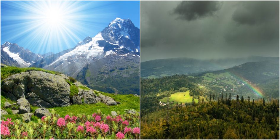 Sunshine, sunshine in the Alps, rainbow, storm, mountains, alpine weather