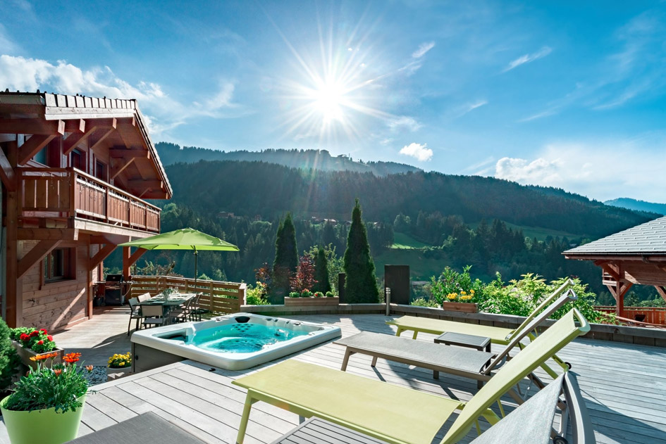 morzine, luxury chalet morzine, luxury summer Morzine chalet hot tub, chalet in the alps with hot tub