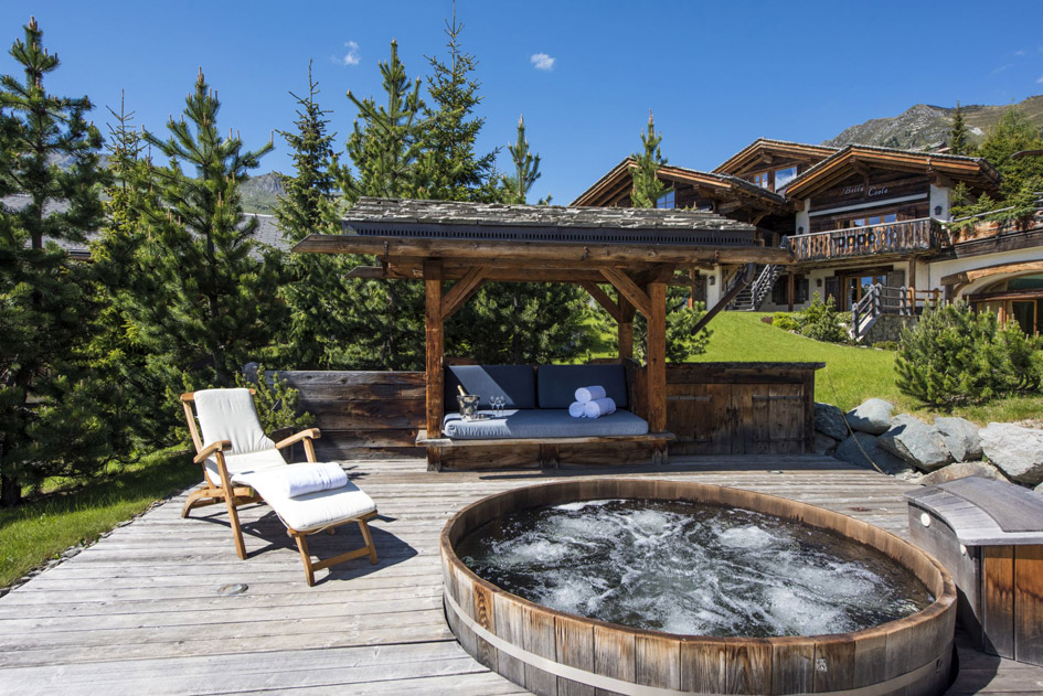 luxury chalets in the alps with a hot tub, chalets with hot tubs, summer chalet with hot tub