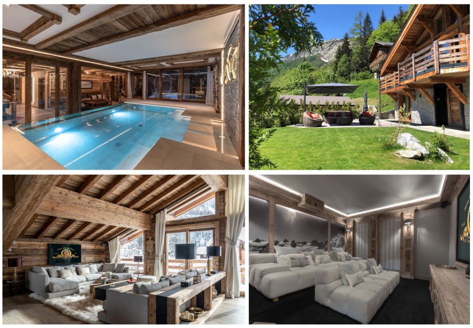 Argentiere, summer, swimming pool, garden, mountains, chalet, cinema