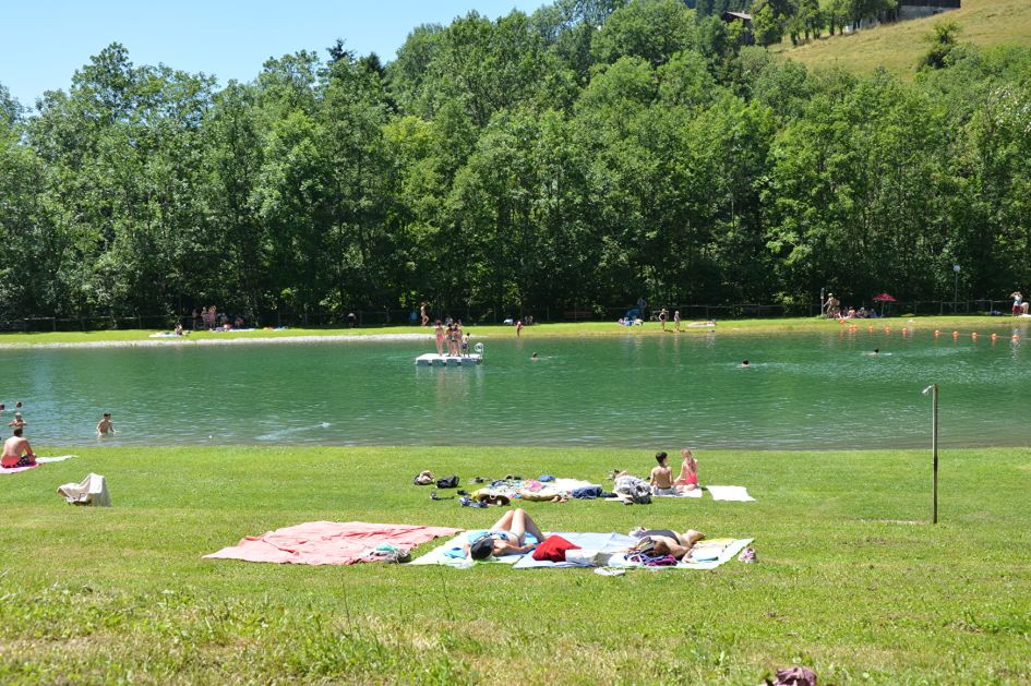 Flumet lake, between Albertville and Megeve Open water swimming in the Alps during the summer