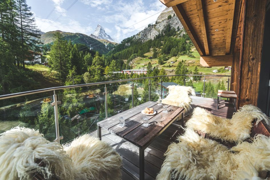 Matterhorn views from luxury summer chalet in Zermatt, Zermatt summer chalet