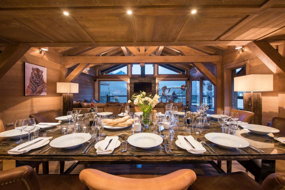 dining table at corporate summer chalet in Tignes, Chalet Opale. 