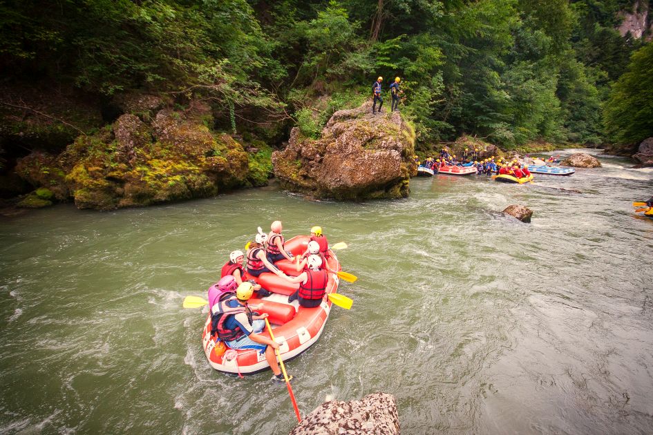 White water rafting in Morzine down the River Dranse. A great thrill on your luxury summer holiday in Morzine. 