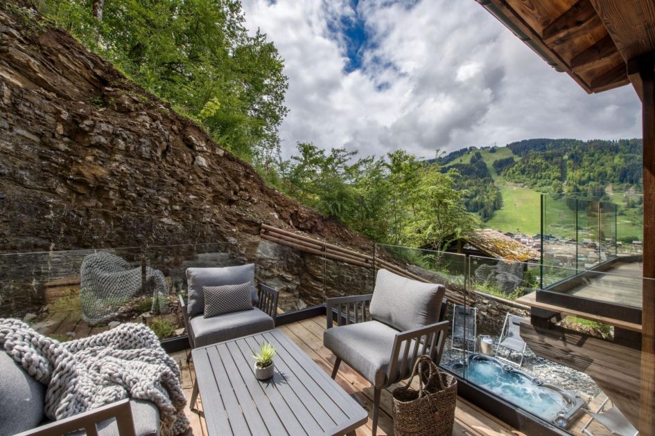 Luxury summer chalet in Morzine, Chalet Griffonner has an excellent outside space to continue enjoying stunning views in the evening.