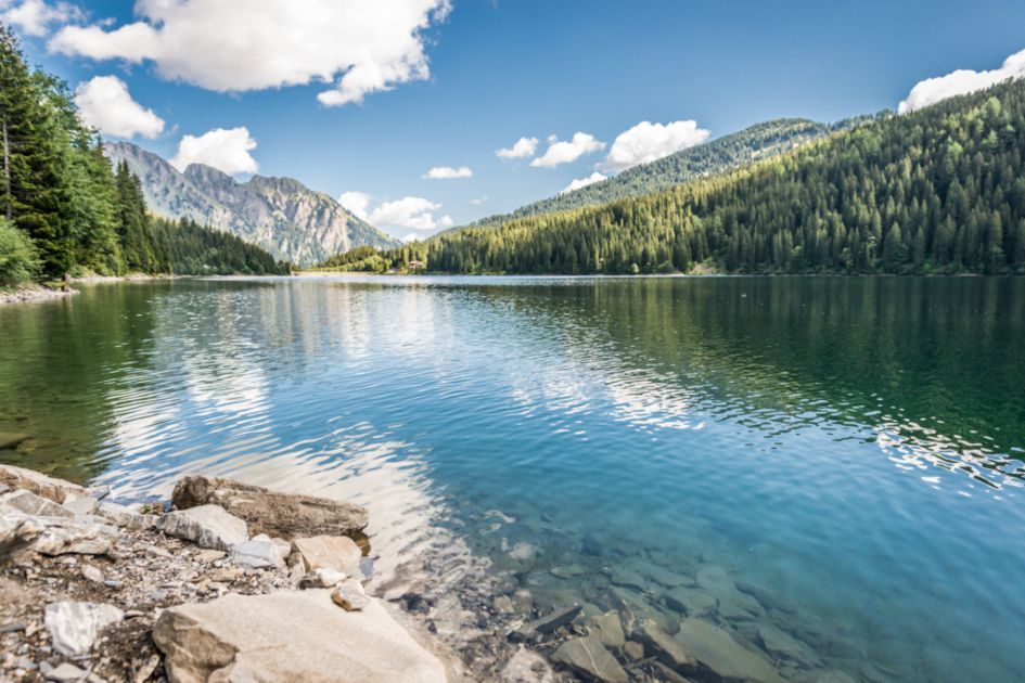 Lake Arnensee, a short drive from Gstaad village. A mountain lake, showing the beauty of the Swiss Alps in the summer.