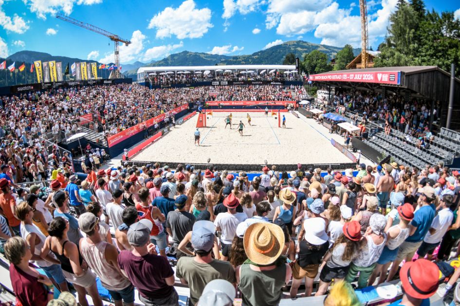 A Beach Volleyball tournament in summer in Gstaad. A great event to see on a luxury summer holiday in the Swiss Alps.