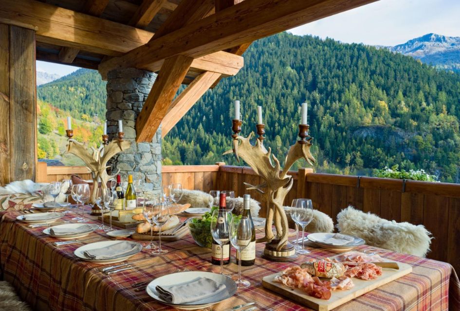 Chalet Hibou in Sainte Foy, the al fresco dining area with great mountain views for your holidays.