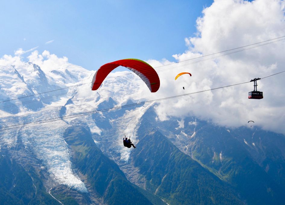 Paragliding in Chamonix with stunning mountain views.